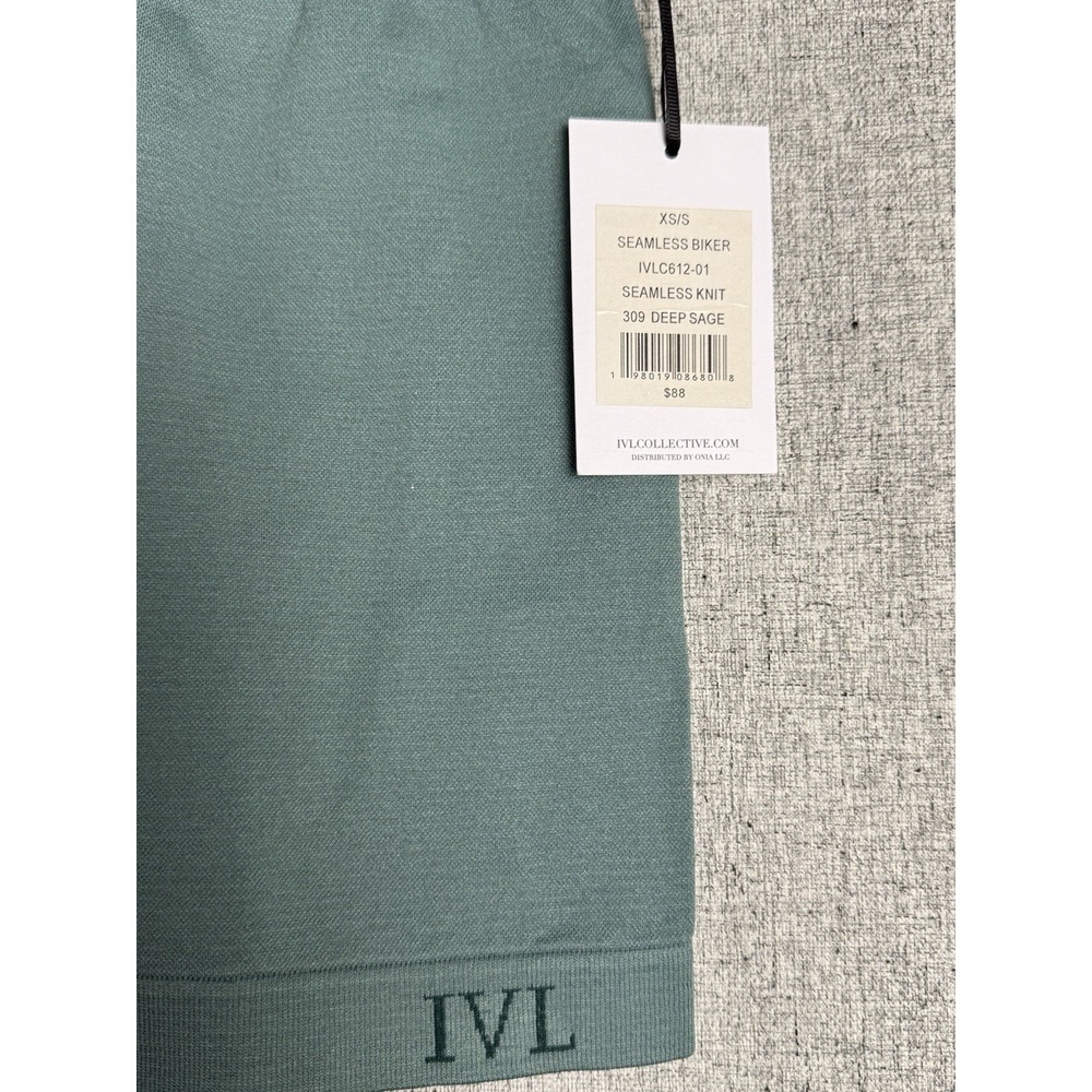 IVL Collective Bike Shorts Sage Green High Waist Pull On NWT Size XS/S - Picture 3 of 3